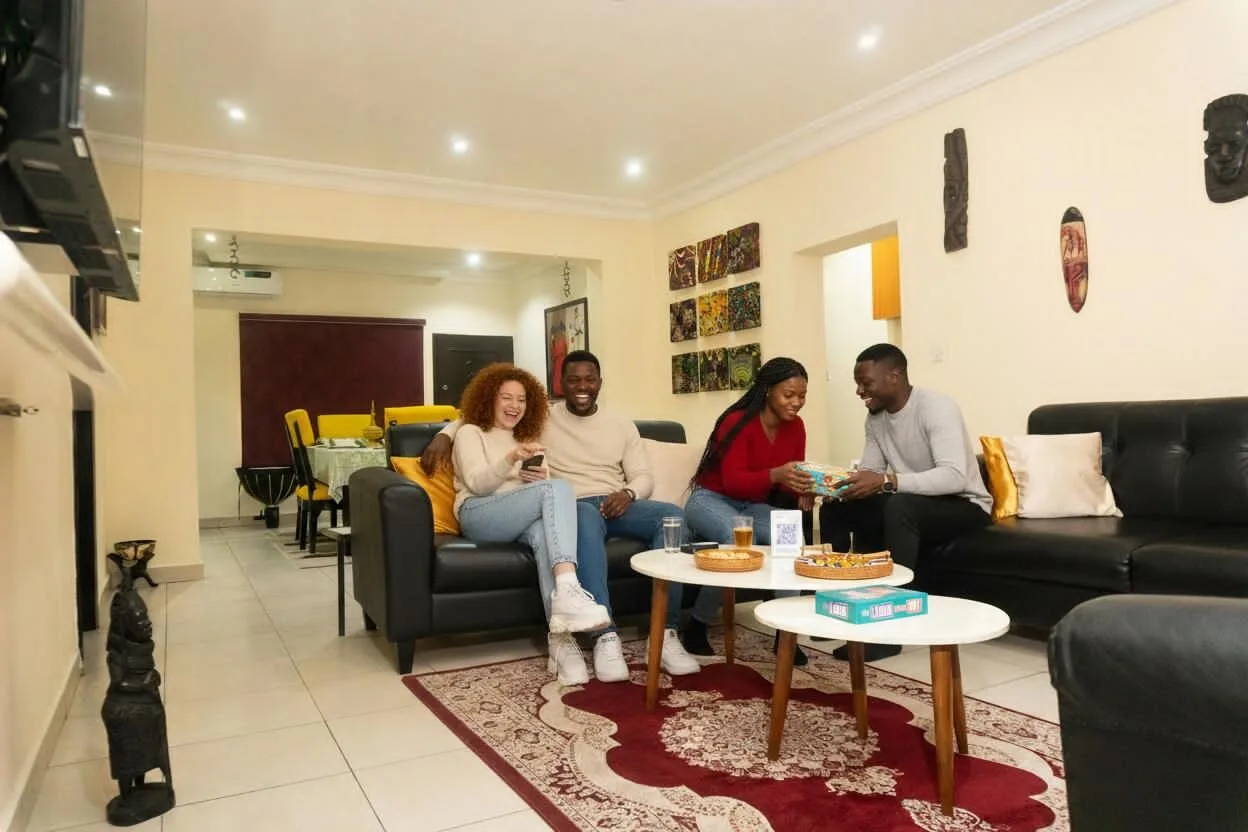 Group of friends in a shortlet