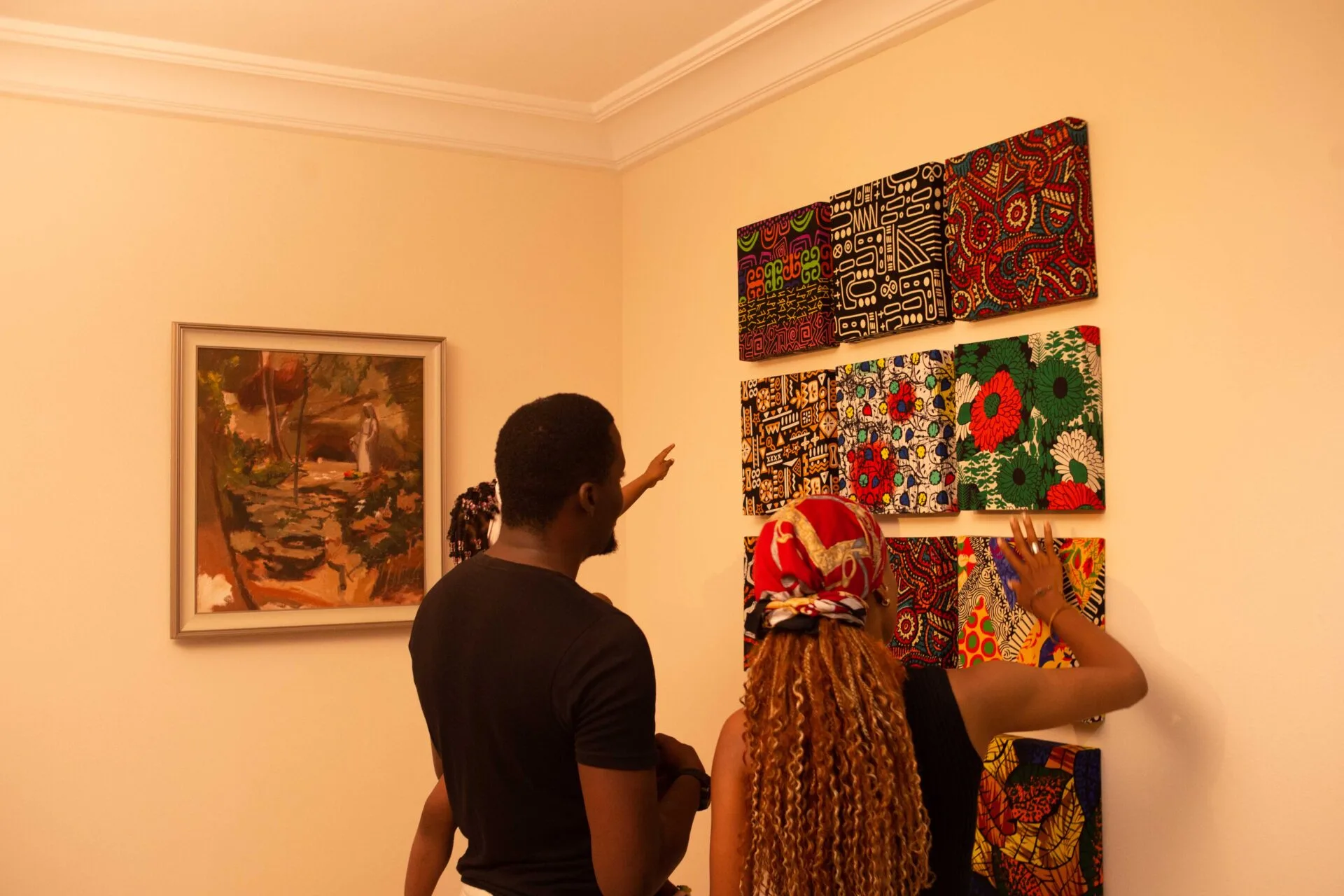 Guests viewing local art